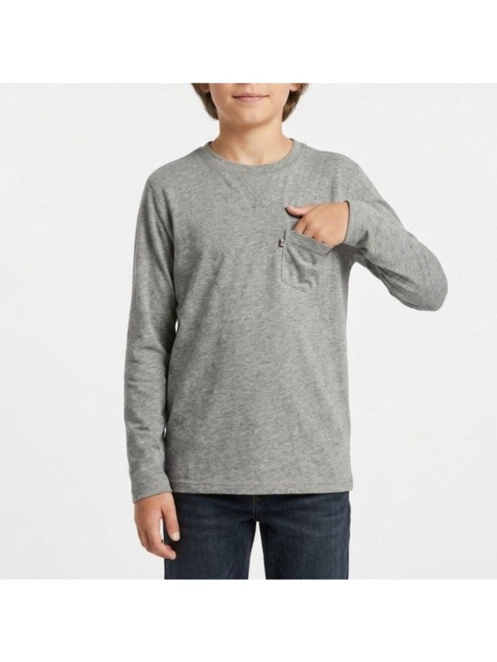 Johnnie-O Boys Size 16 Heather Gray Long Sleeve Crew Neck Pocket Tee T-Shirt Top